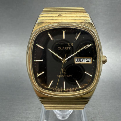 Citizen CQ Crystron Watch Men 33mm Brown Dial Gold Tone Daydate 4731549 PARTS0