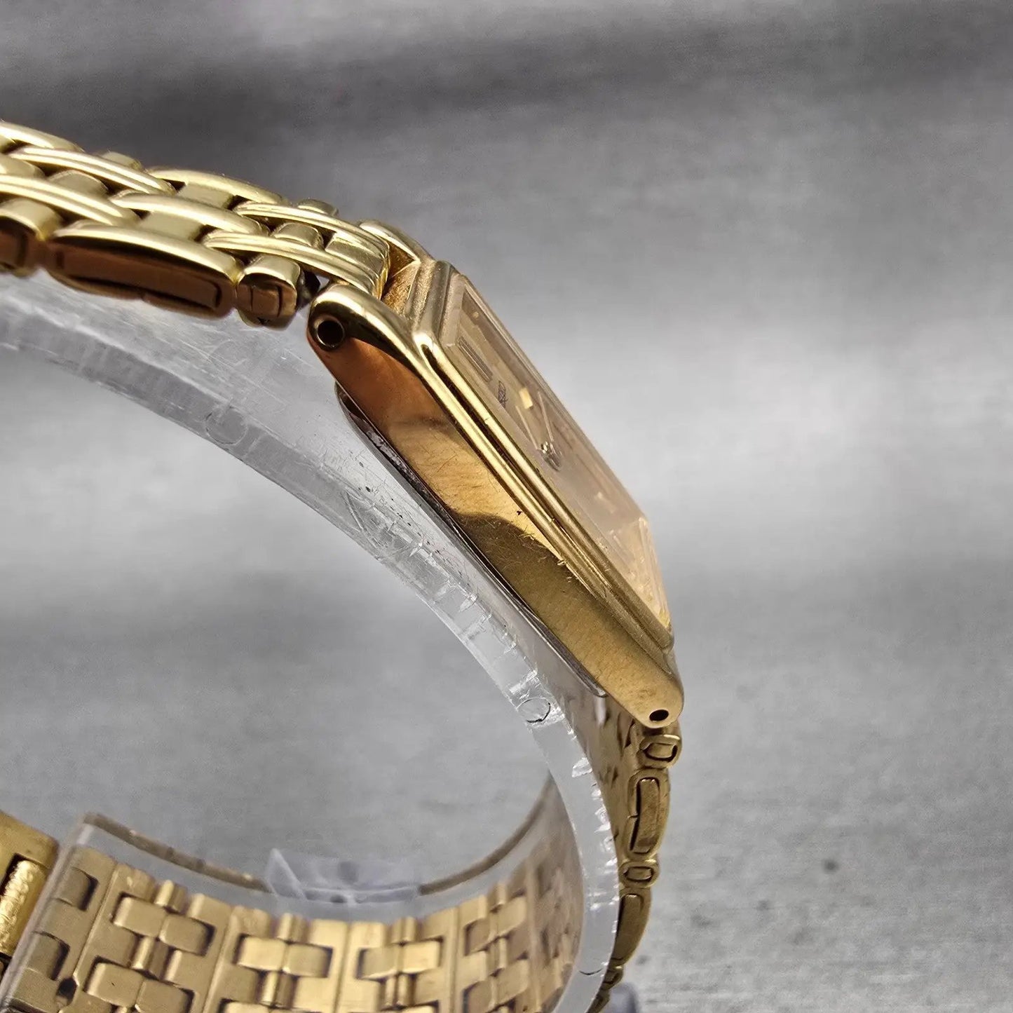 Seiko Watch Women 13mm Gold Dial Gold Tone Rectangle 2E20-7021 New Battery VTG3
