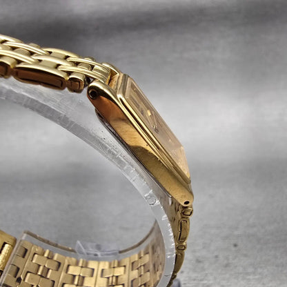 Seiko Watch Women 13mm Gold Dial Gold Tone Rectangle 2E20-7021 New Battery VTG3