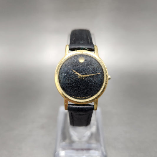 Movado Museum Watch Women 25mm Black Dial Gold Tone Round 8725832 New Batttery0