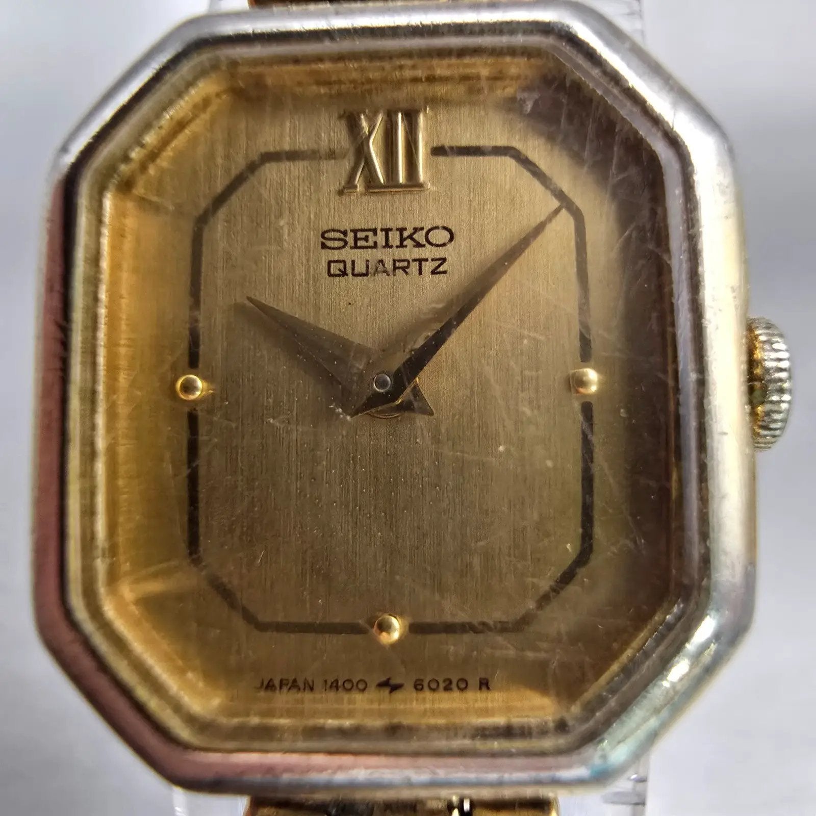 Seiko Watch Women 17mm Gold Dial Gold Tone Octagon 1400-8289 New Battery Vintage1