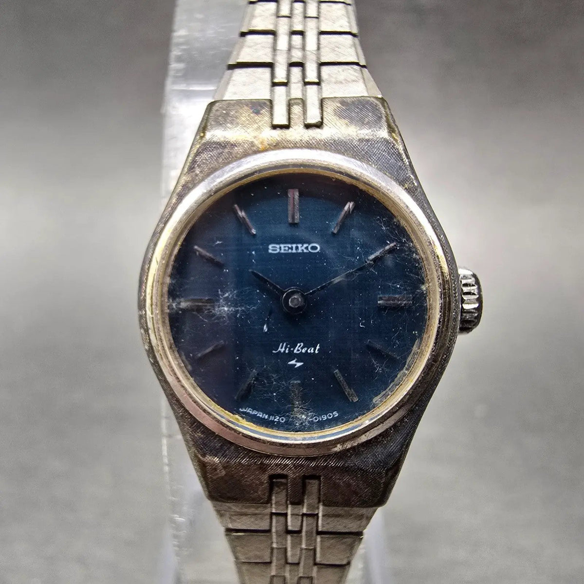 Seiko Watch Women 20mm Blue Dial White Gold Plated Round 1120-0080 Manual Runs0