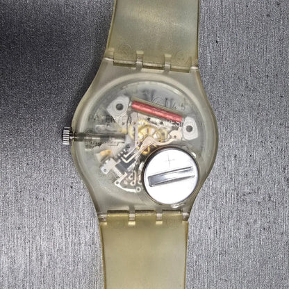Swatch Transparent Watch Men 34mm Skeleton Dial Clear Case Round GK209 New Batt10