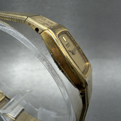 Seiko Tank Watch Women 13mm Champagne Dial Gold Tone 2e20-5139 New Battery3