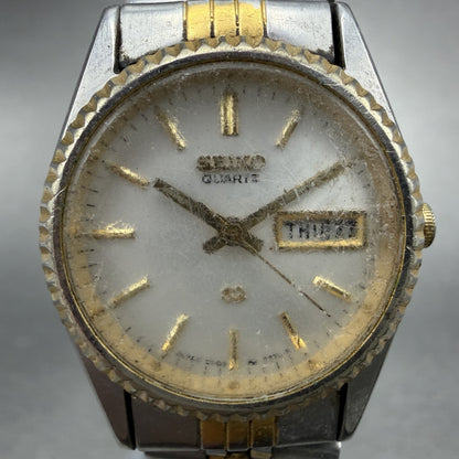 Seiko SQ Watch Women 24mm White Dial Two Tone Daydate 3y03-0169 New Battery KI41