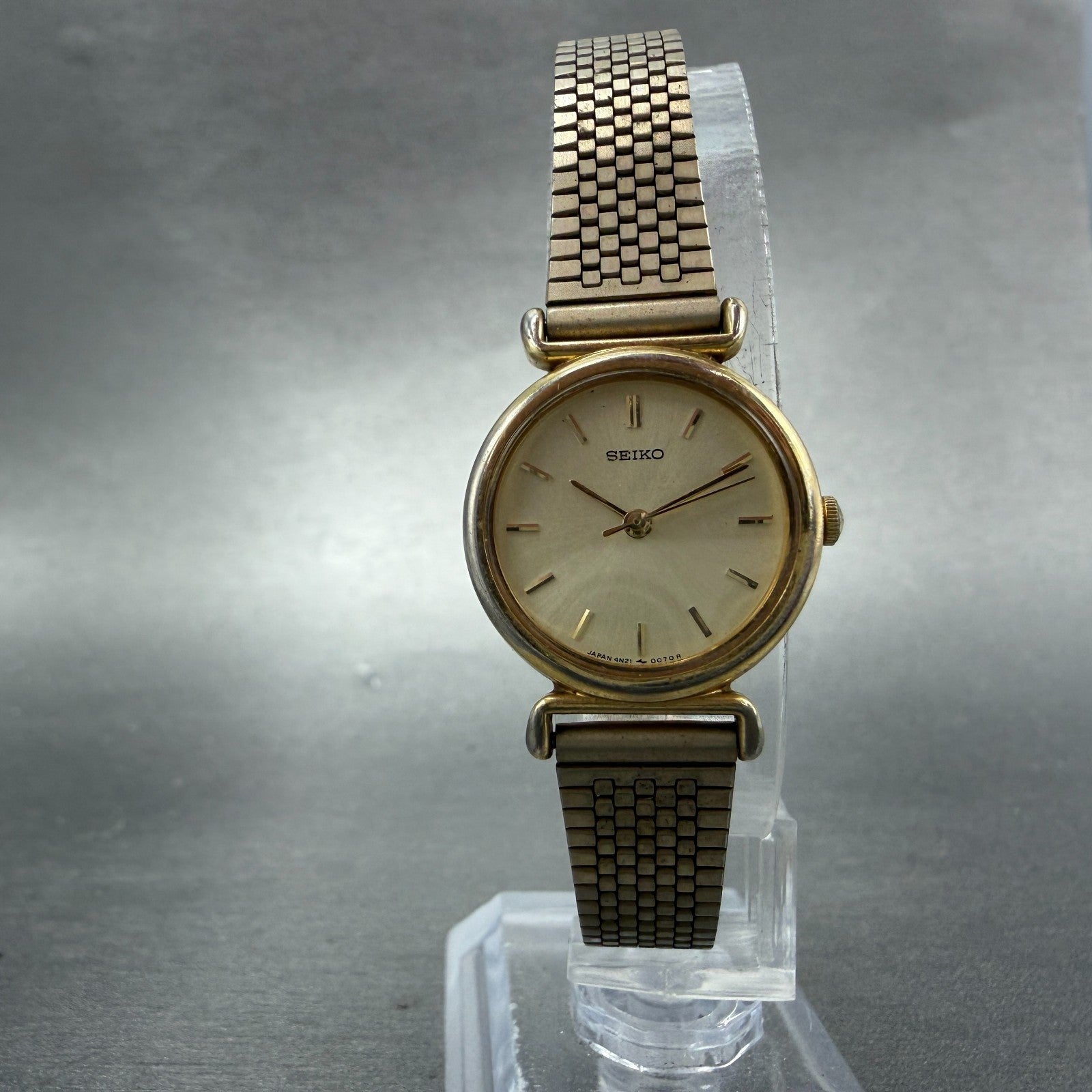 Seiko Watch Women 22mm Champagne Dial Gold Tone Round 4n21-0052 New Battery VTG5