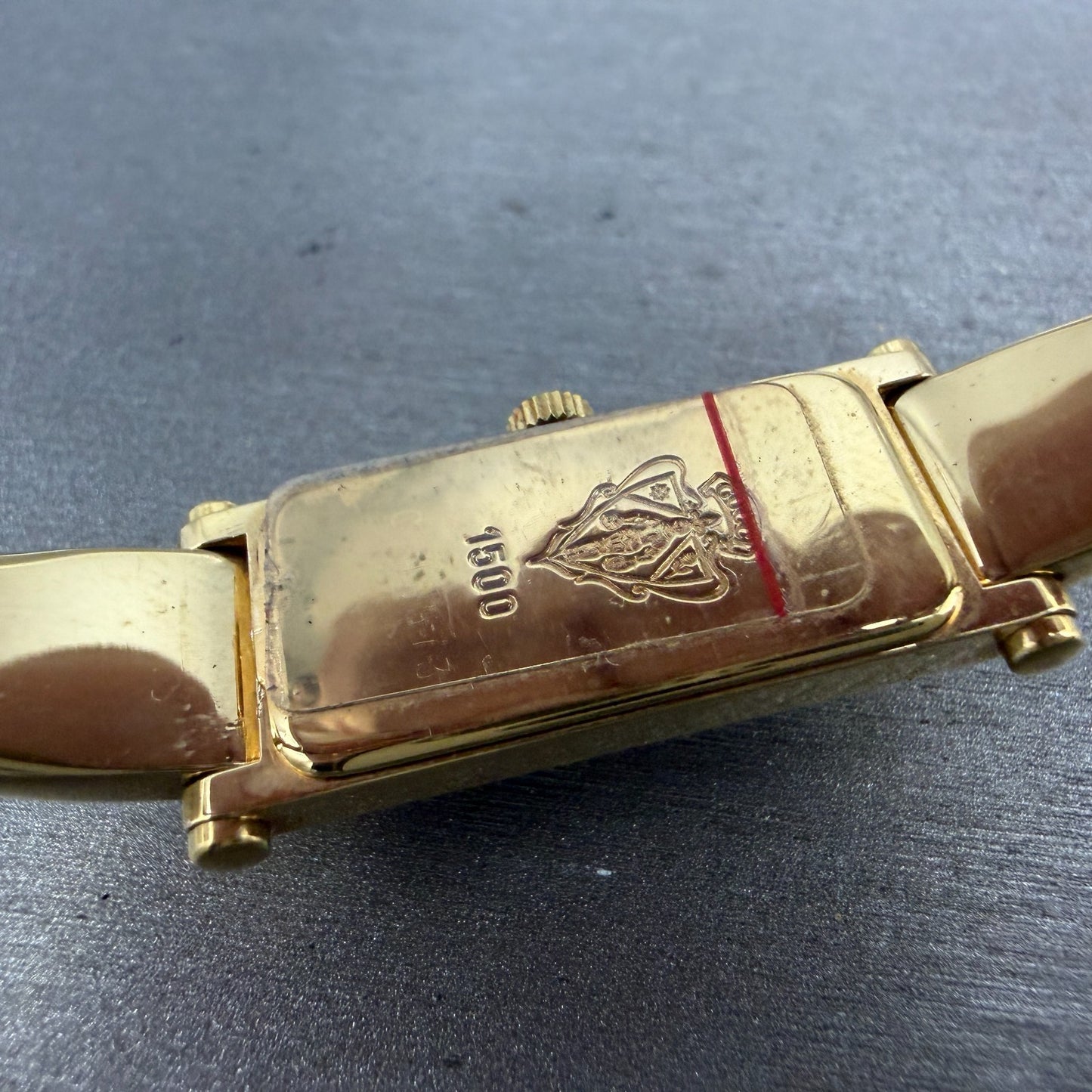 Gucci 1500L Tank Watch Women 12mm Black Dial Gold Rectangle Bangle New battery A9