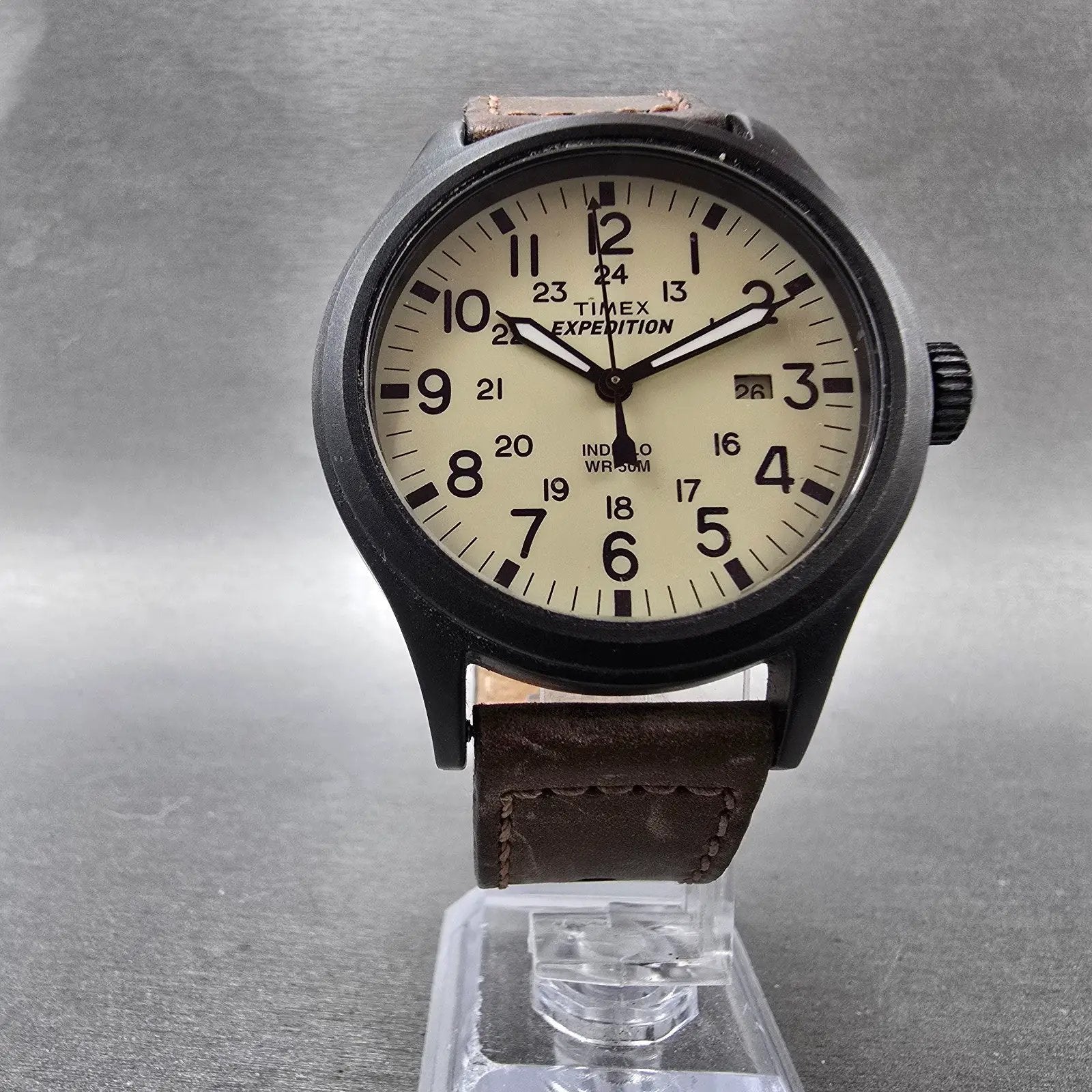 Timex Expedition Scout Watch Men 40mm Cream Dial Black Tone Date Round New Bat Q5