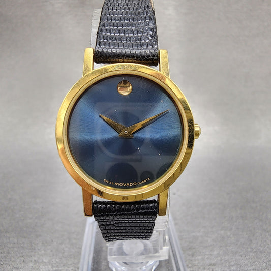 Movado Museum Watch Women 25mm Blue Dial Gold Plated Round 8725832 New Batt0