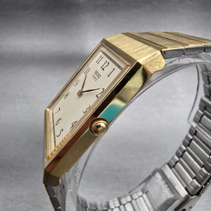 Seiko Watch Men 24mm Cream Dial Gold Tone Rectangle 5P30-5D09 New Battery VTG2