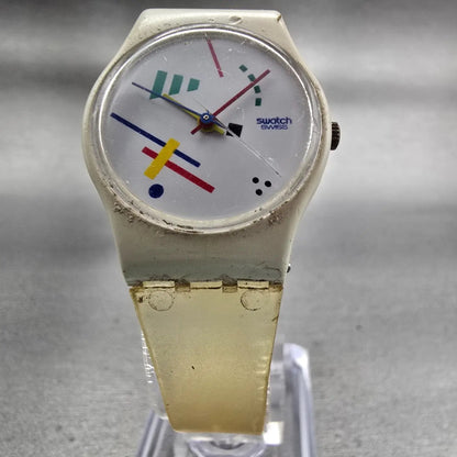 Swatch VASILY Watch Women 25mm White Dial White Tone Round LW111 New Battery VTG5