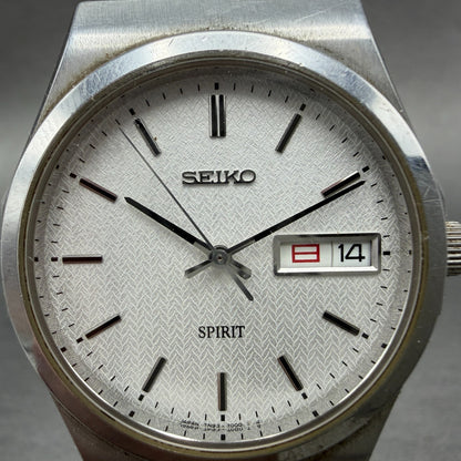 Seiko Spirit Watch Men 35mm Silver Dial Silver Tone Daydate 7N93-7000 New Batt1