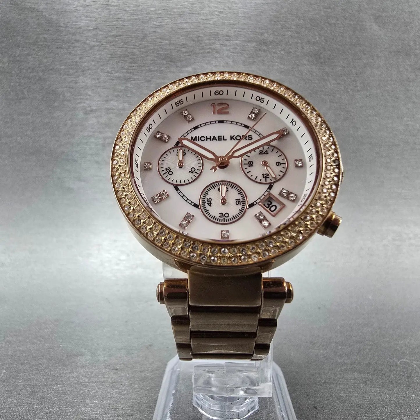 Michale Kors Parker Chronograph Watch Women 39mm MOP Dial Rose Gold Tone NewBat5