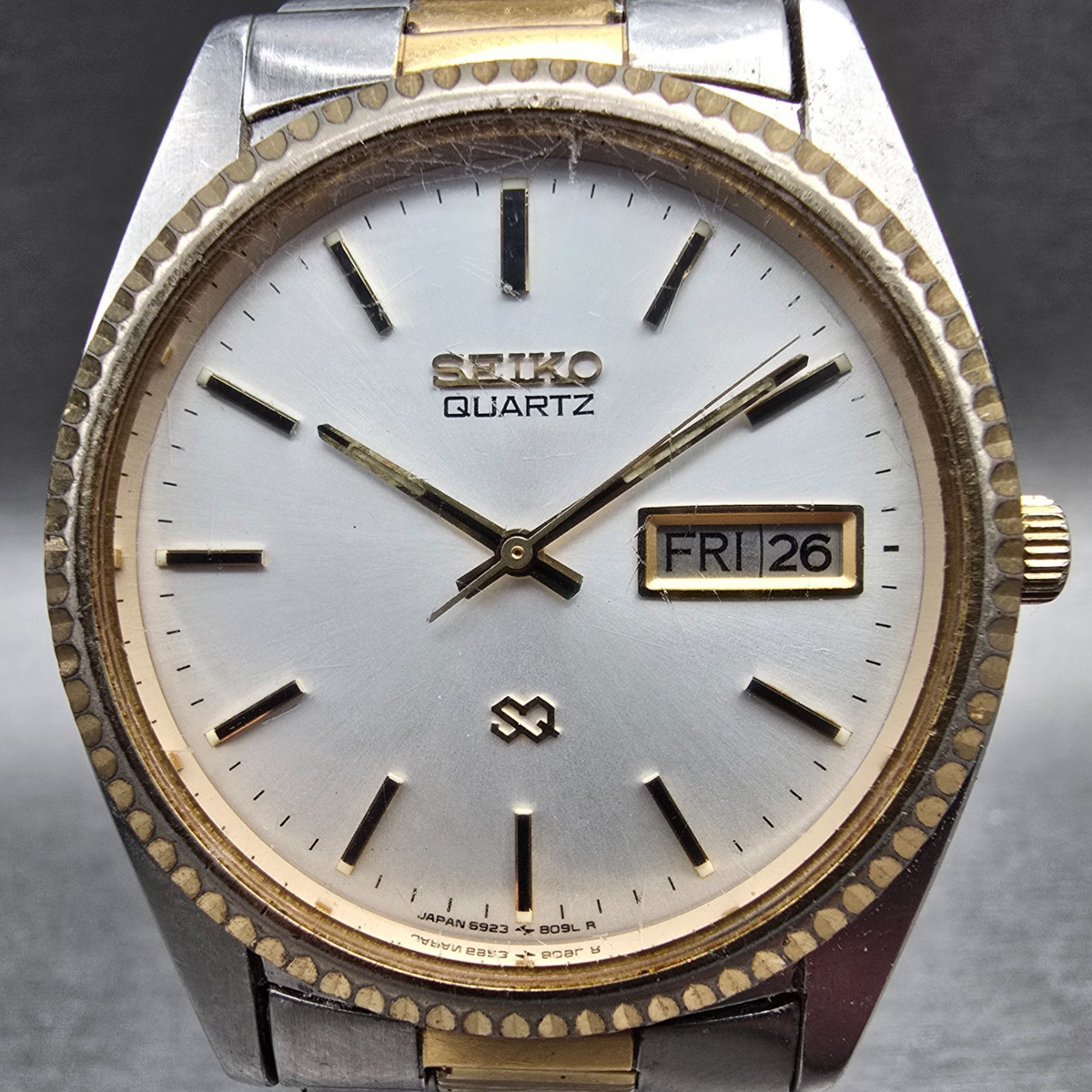 Seiko President Watch Men 35mm Silver Dial Two Tone Daydate 6923-8080 New Batt1