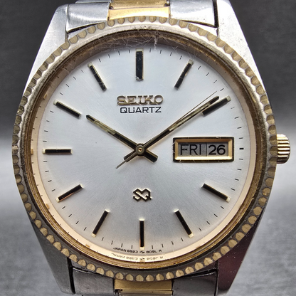 Seiko President Watch Men 35mm Silver Dial Two Tone Daydate 6923-8080 New Batt1