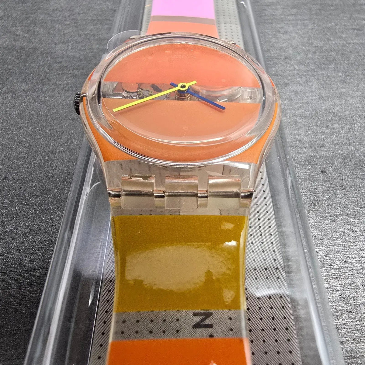 Swatch Orange Painted Time Watch Men 34mm Clear Case GK378 New Battery NOS7