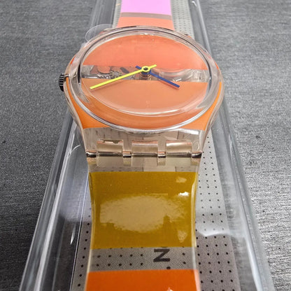 Swatch Orange Painted Time Watch Men 34mm Clear Case GK378 New Battery NOS7