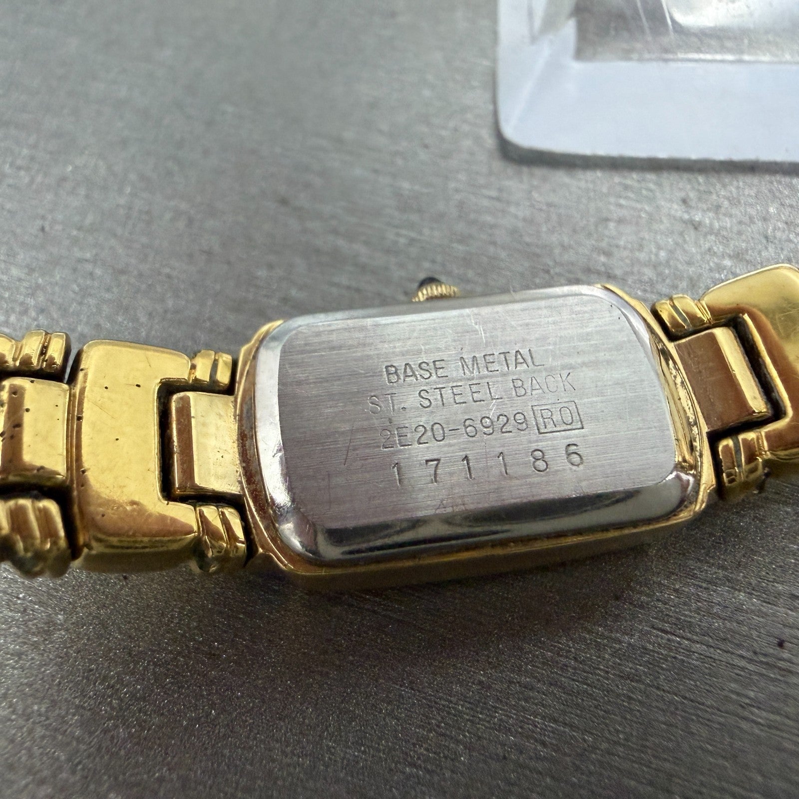 Seiko Tank Watch Women 13mm Black Dial Gold Tone Rectangle 2E20-6929 New Batt TE9