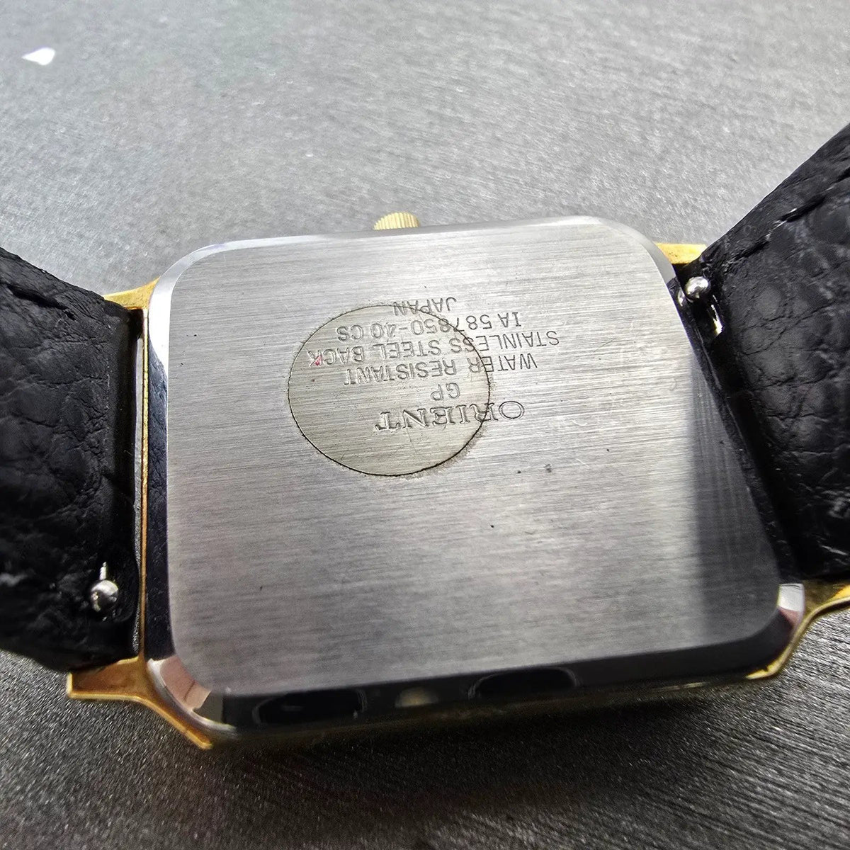 Orient Tank Watch Men 28mm Champagne Dial Gold Tone Rectangle Date New Battery9
