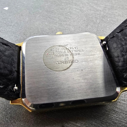Orient Tank Watch Men 28mm Champagne Dial Gold Tone Rectangle Date New Battery9
