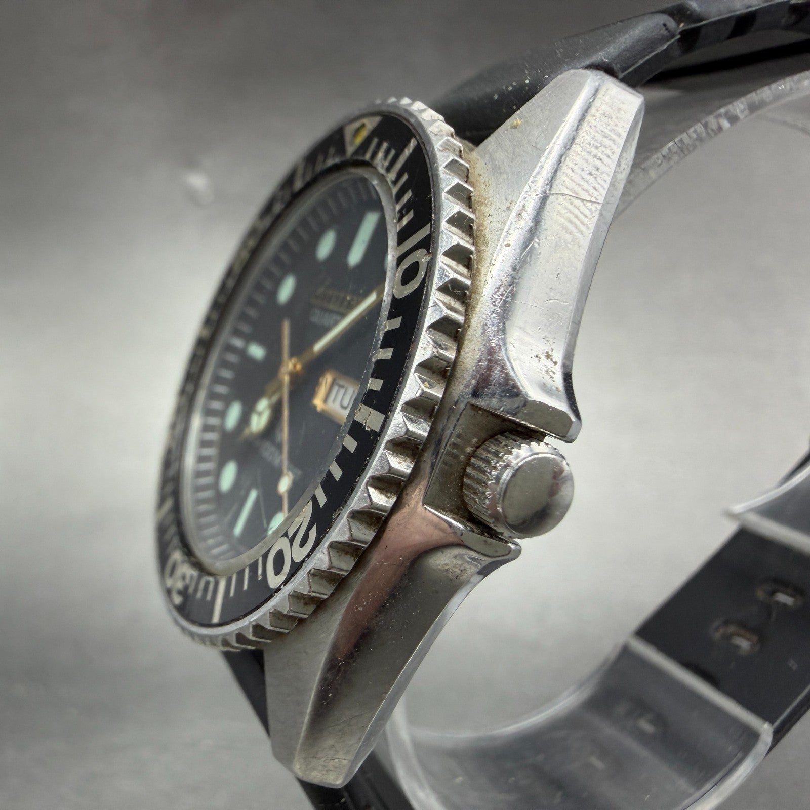 Citizen CQ Dive Watch Men 38mm Black Dial Steel Daydate 3801-450671 PARTS3