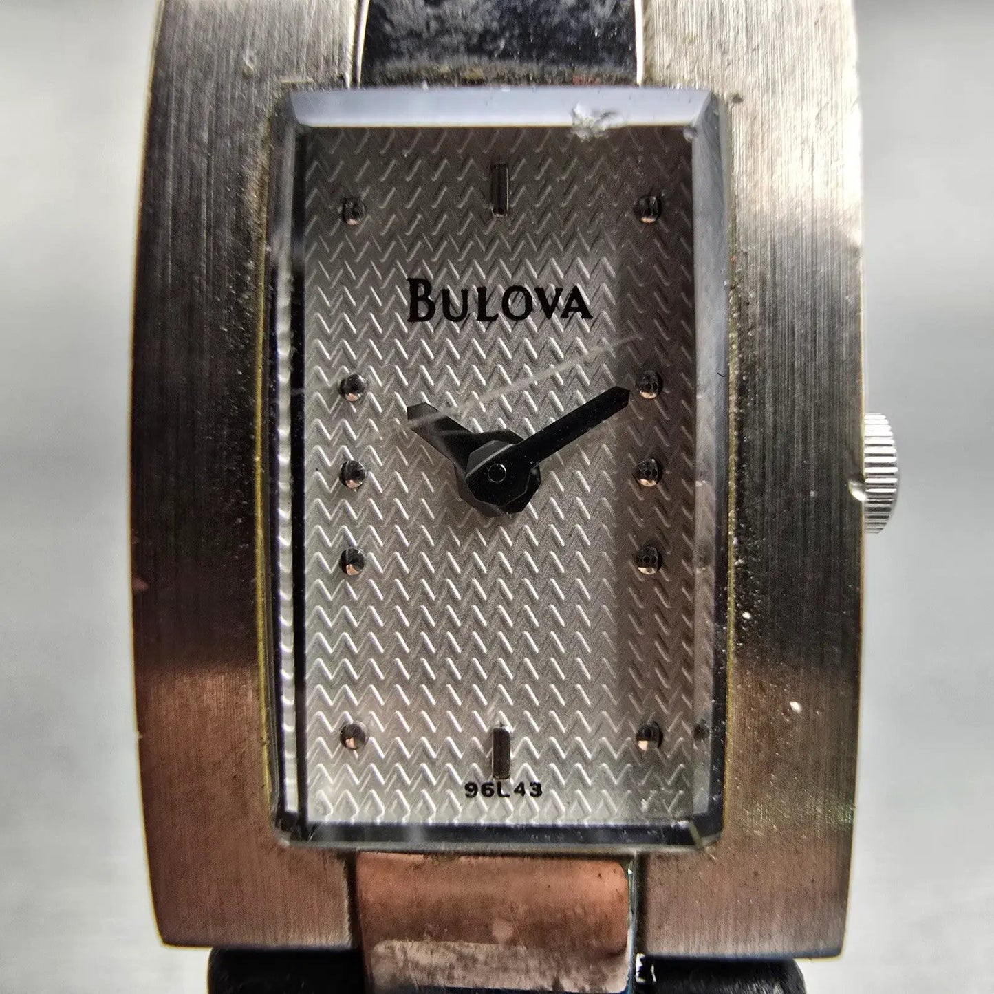 Bulova Watch Women 16mm Silver Dial Silver Tone Rectangle 96L43 New Battery1