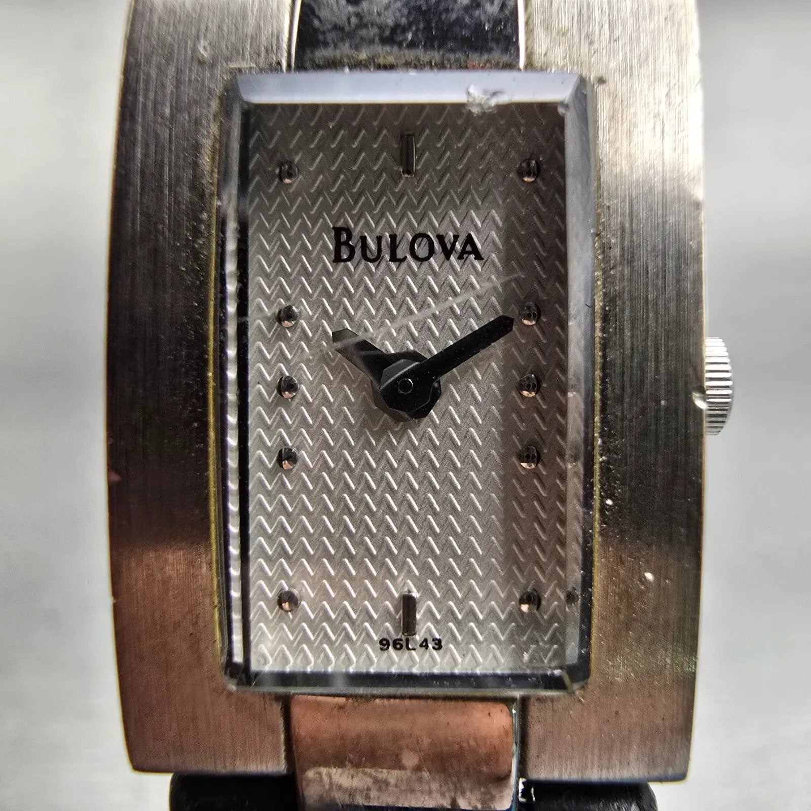 Bulova Watch Women 16mm Silver Dial Silver Tone Rectangle 96L43 New Battery1