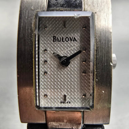 Bulova Watch Women 16mm Silver Dial Silver Tone Rectangle 96L43 New Battery1