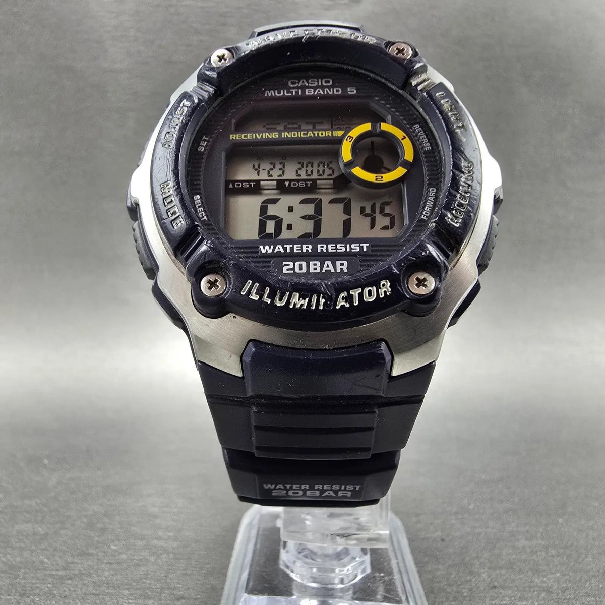 Casio Waveceptor Watch Men 48mm Digital Blue Silver Alarm Chrono WV-M200 NewBat5