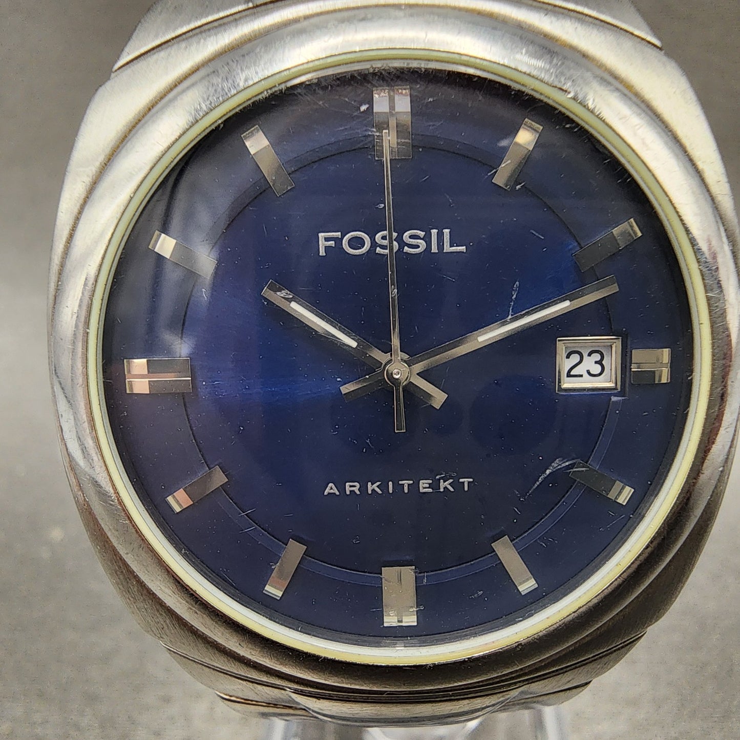 Fossil Arkitekt Watch Men 37mm Blue Dial Stainless Steel Round FS3035 New Batt1