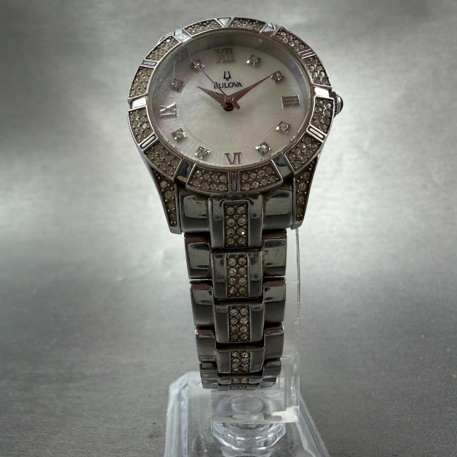 Bulova Watch Women 30mm MOP Dial Silver Tone Round 96L116 New Battery Crystals5