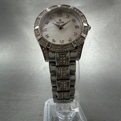 Bulova Watch Women 30mm MOP Dial Silver Tone Round 96L116 New Battery Crystals5