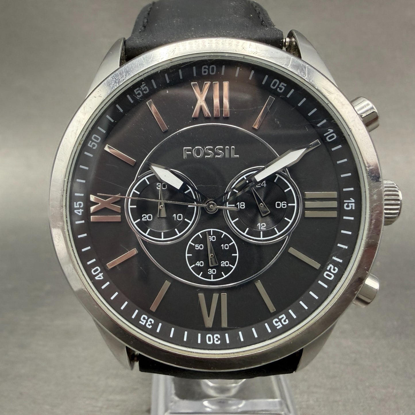 Fossil Flynn Chronograph Watch Men 48mm Black Dial Silver Tone BQ1130 NewBattery0