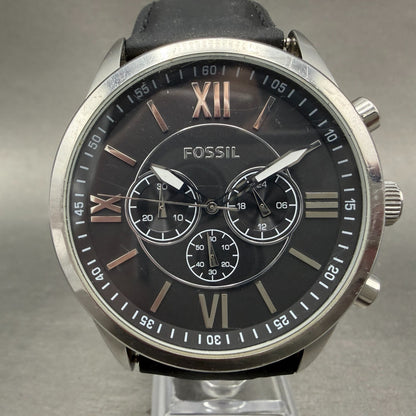 Fossil Flynn Chronograph Watch Men 48mm Black Dial Silver Tone BQ1130 NewBattery0
