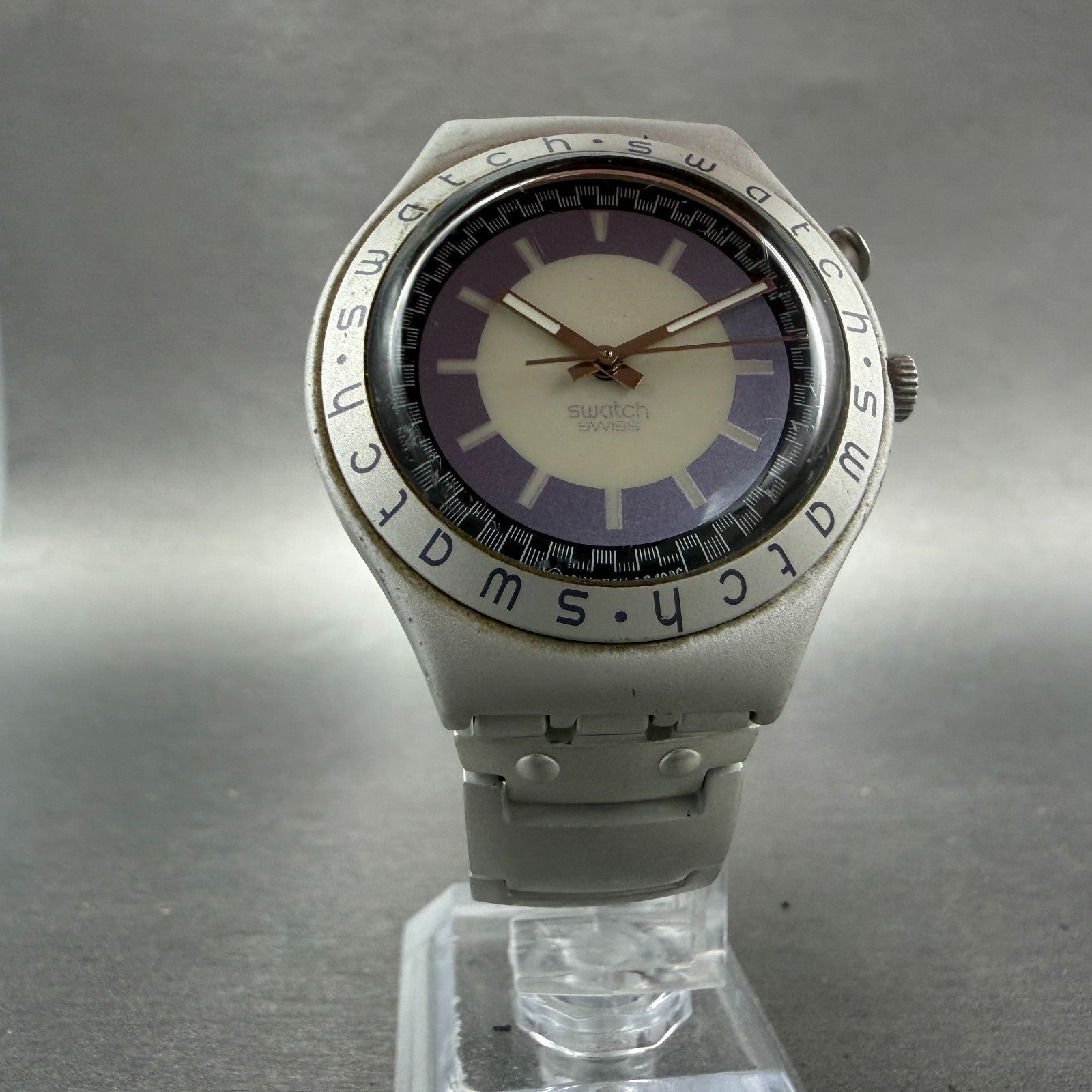 Swatch irony Zebah Watch Men 37mm Blue Dial Silver READ!!!!!!!! YGS9000 New Batt5