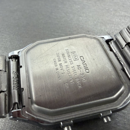 Casio AQ-230 Watch Men 30mm White Dial Silver Tone Alarm Chrono New Battery ABC10