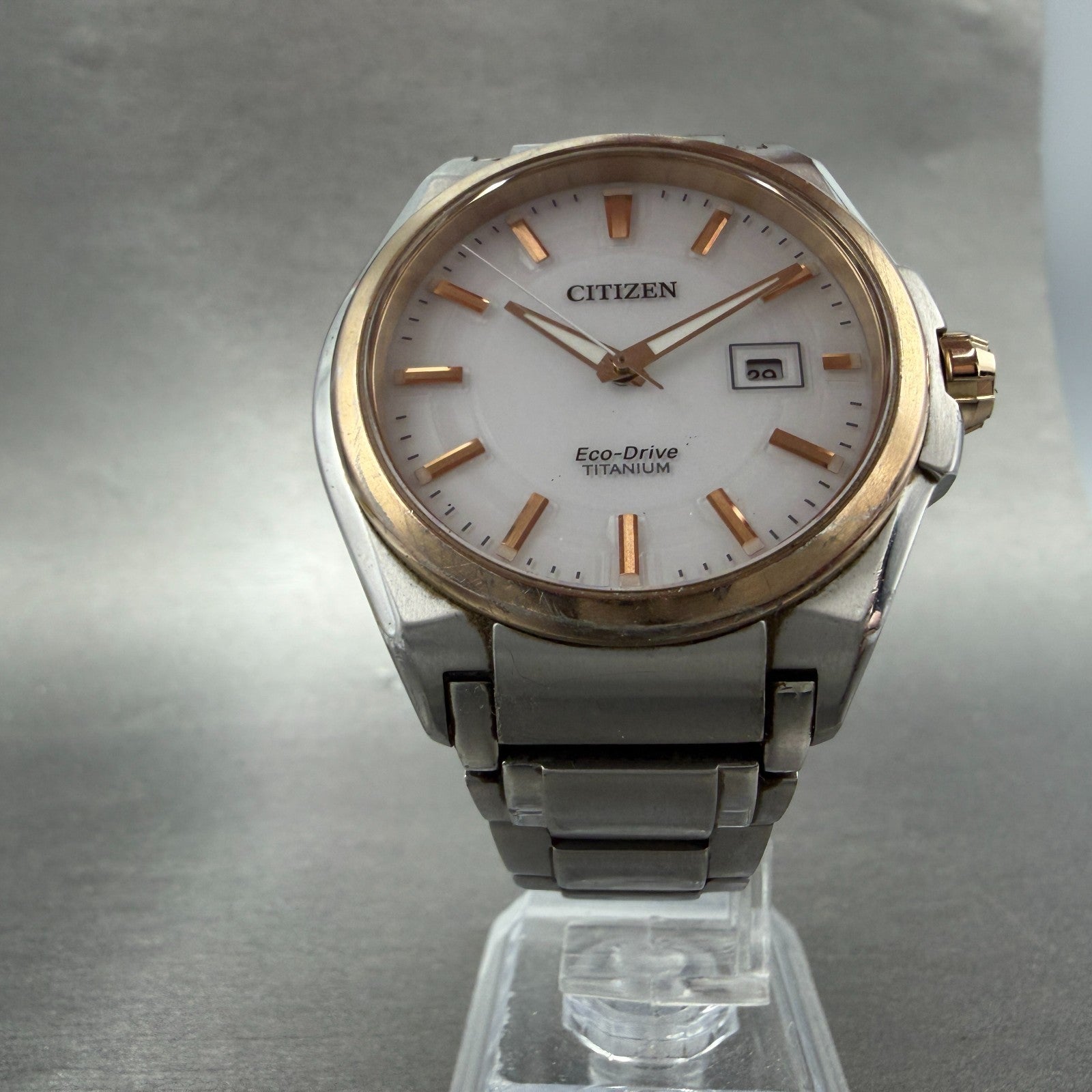 Citizen Eco-Drive Watch Men 43mm White Dial Titanium Date Round BM6935-53A Runs5