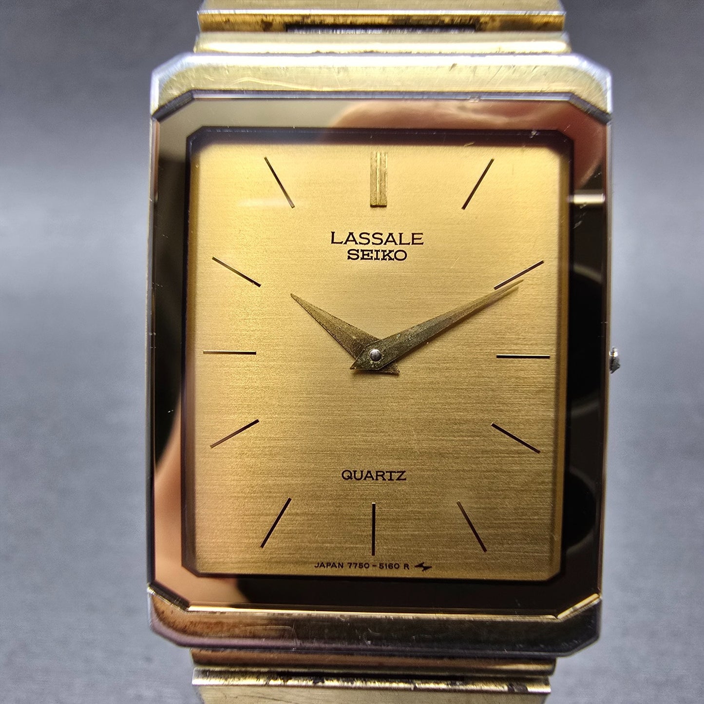 Seiko Lassale Tank Watch Men 24mm Champagne Dial Two Tone 7750-507H PARTS VTG2