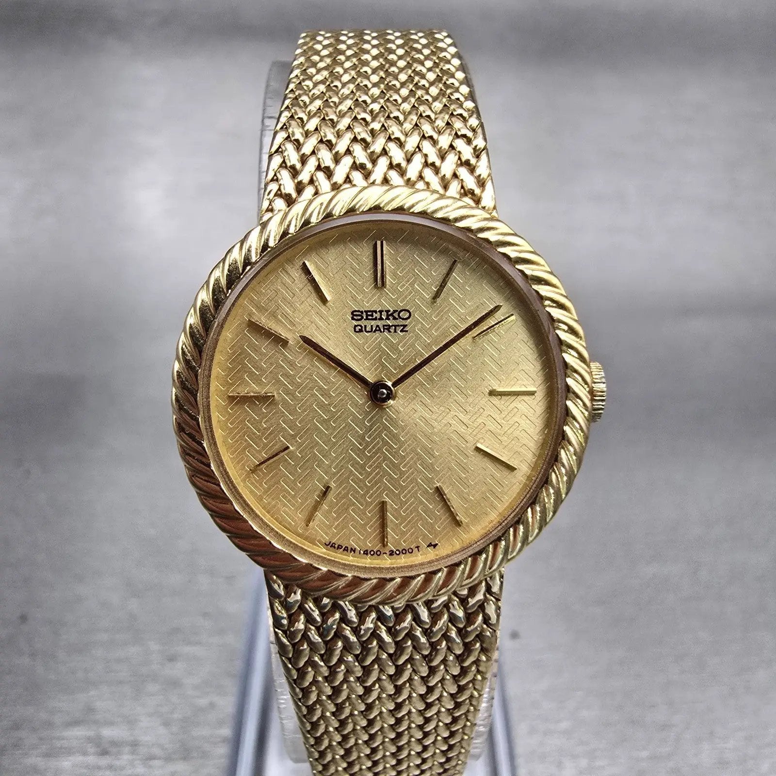 Seiko Watch Women 22mm Gold Dial Gold Tone Round 1400-0479 New Battery Vintage0