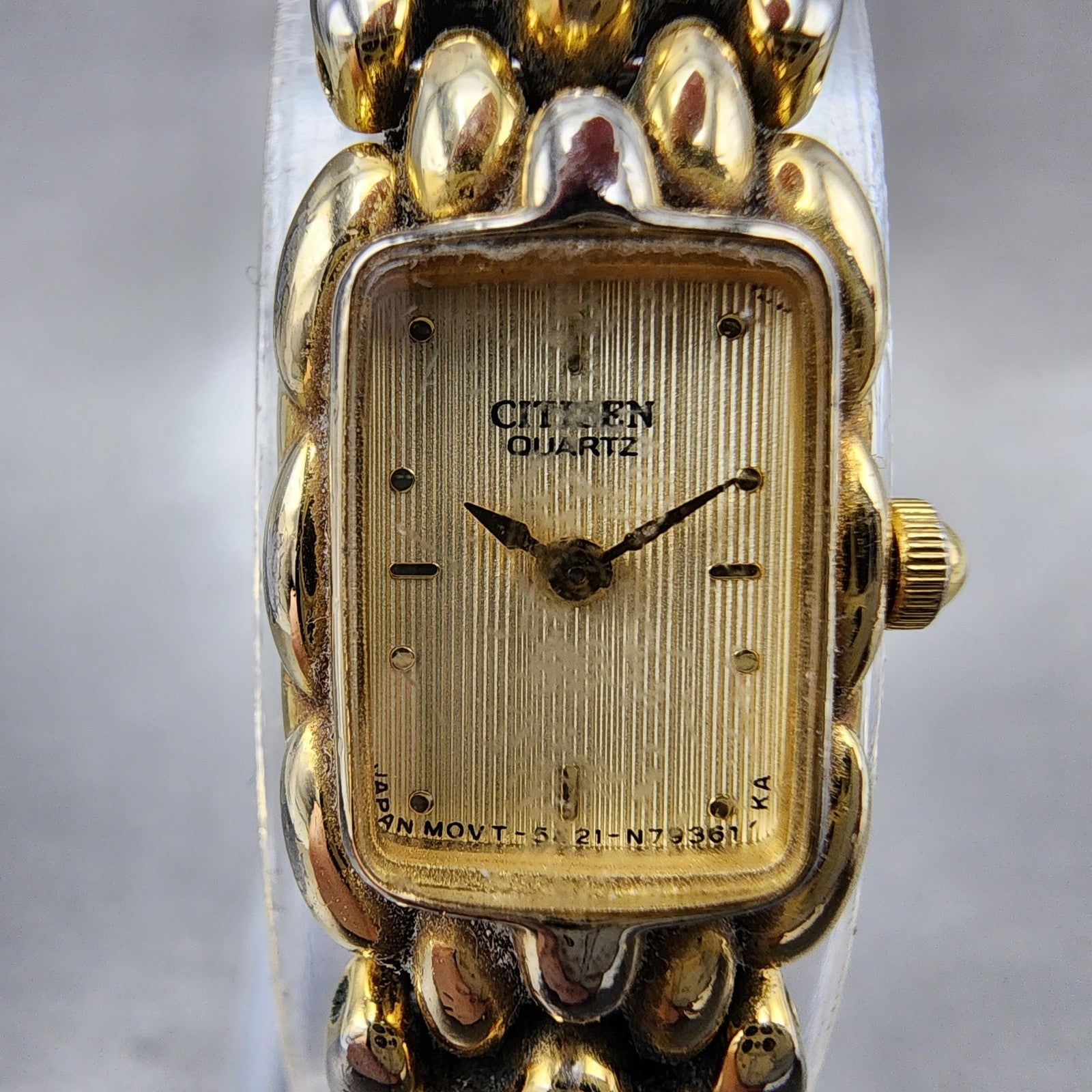 Citizen Tank Watch Women 13mm Champagne Dial Gold Tone 5421S89012 New Battery1