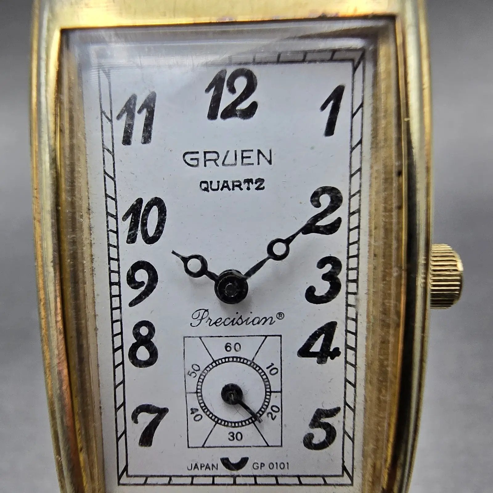 Gruen Precision Watch Men 22mm White Dial Gold Small Second Rectangle NewBat1