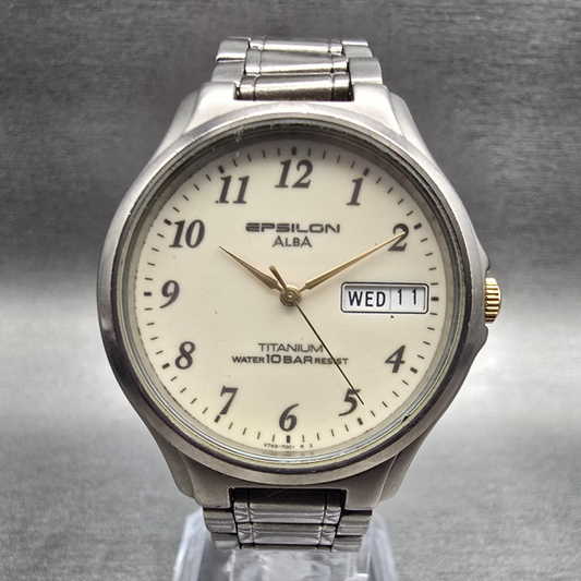 Seiko Alba Epsilon Watch Men 33mm Luminous Dial Titanium V743-7001 New Battery0