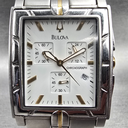 Bulova Chronograph Watch Men 32mm White Dial Two Tone Date 98H28 New Battery1