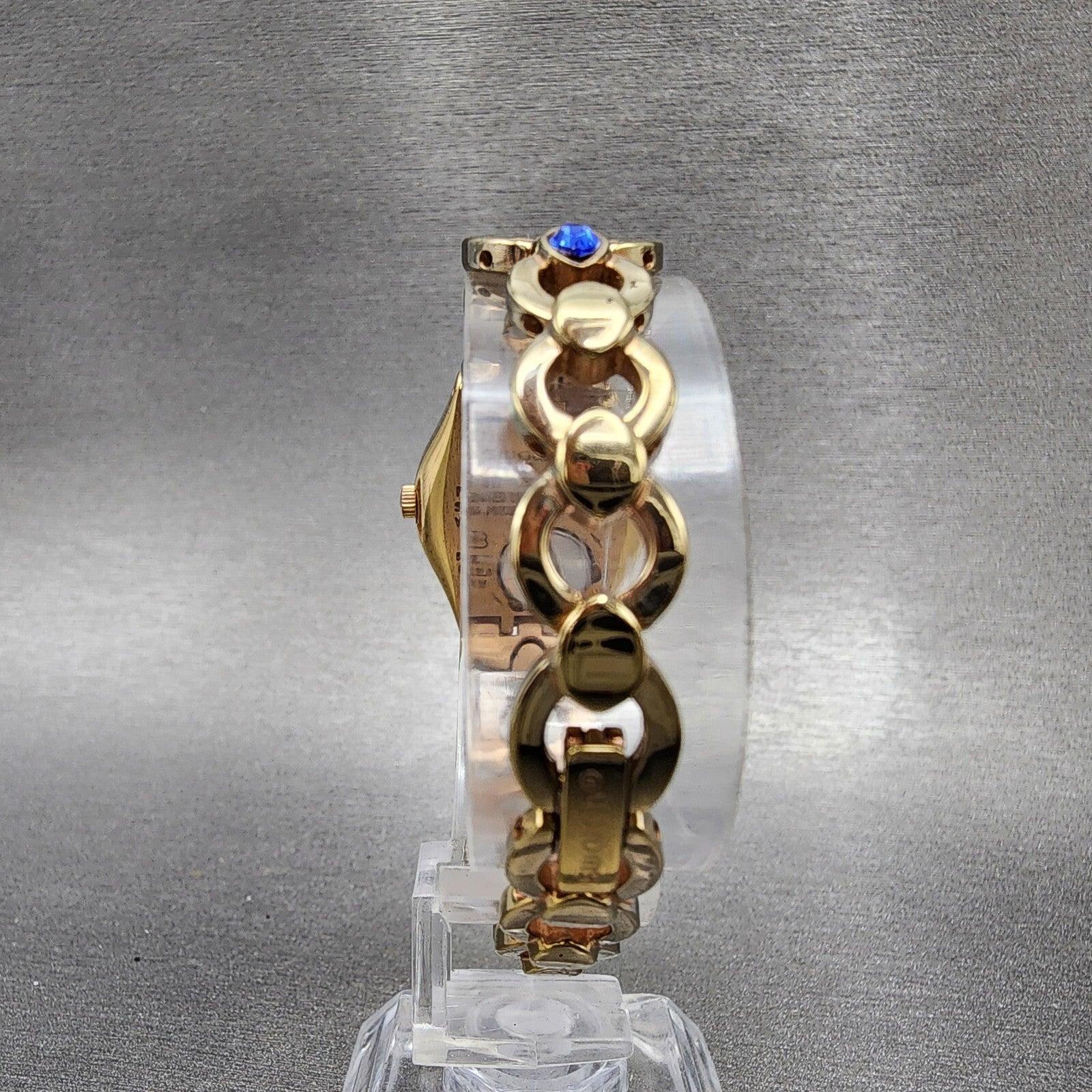 Swatch Irony Watch Women Champagne Dial Rose Gold Tone Round Purple Gems New Bat6