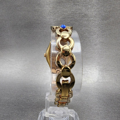 Swatch Irony Watch Women Champagne Dial Rose Gold Tone Round Purple Gems New Bat6