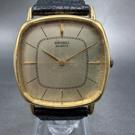 Seiko Watch Men 30mm Champagne Dial Gold Tone Rectangle 8621-5009 New Battery 5G0