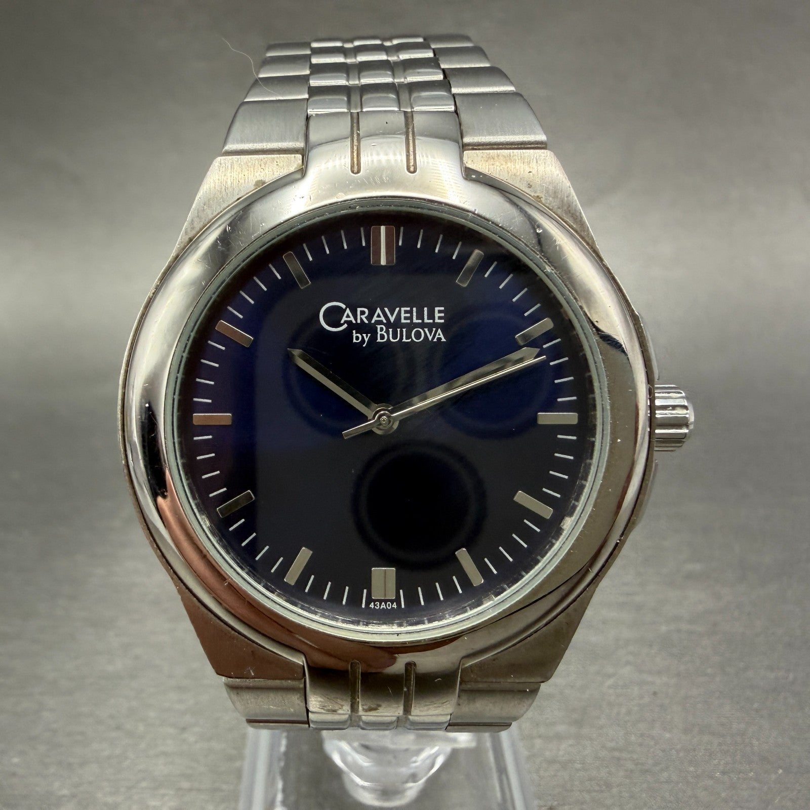 Bulova Caravelle Watch Men 38mm Blue Dial Silver Tone Round 43A04 New Battery0