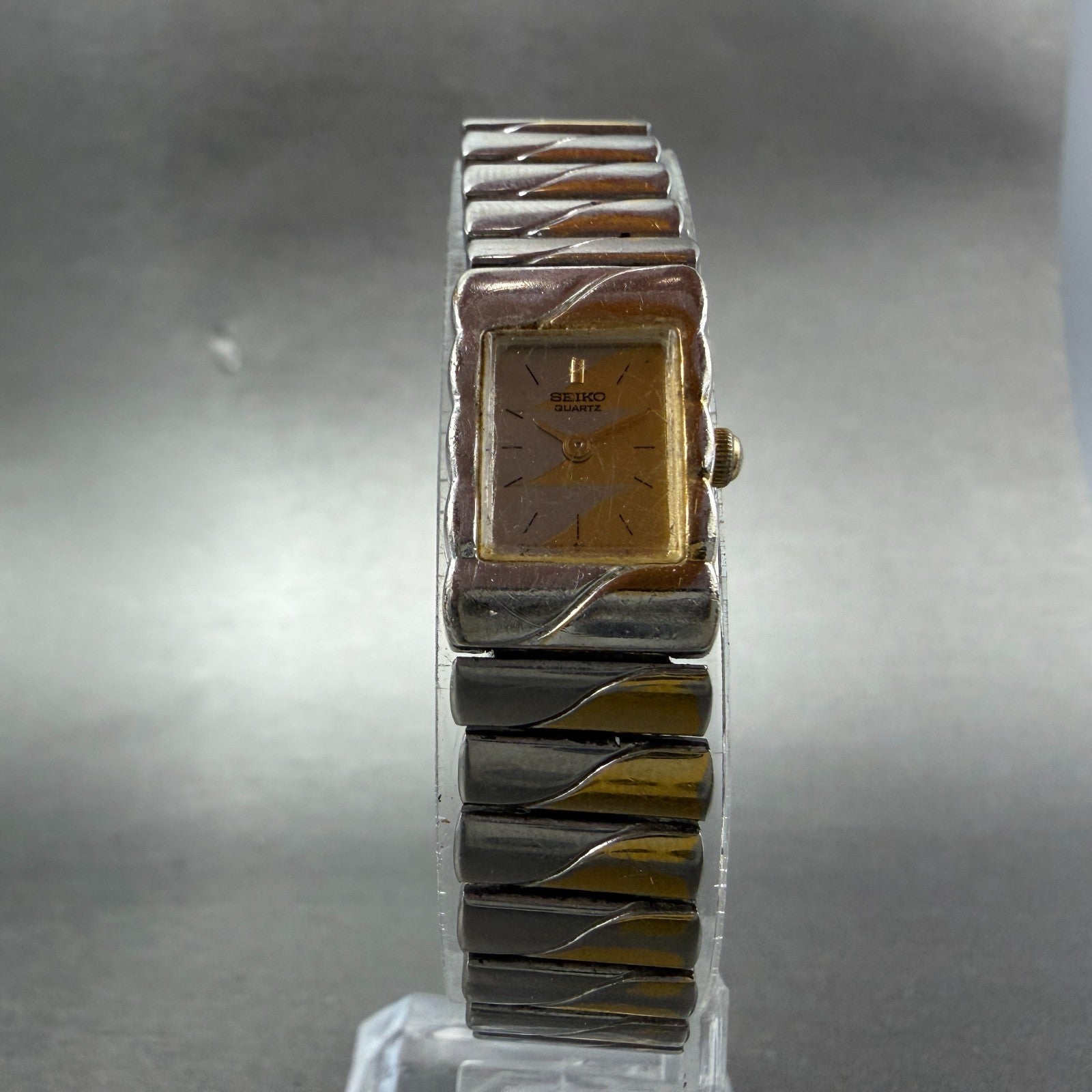 Seiko Tank Watch Women 13mm Silver & Gold Dial Two Tone 1E20-5990 New Battery5