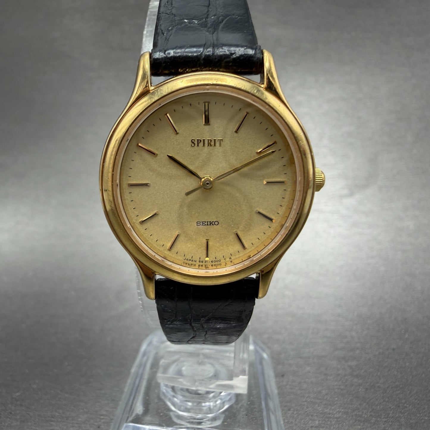 Seiko Spirit Watch Women 26mm Champagne Dial Gold Tone Round 5E31-6C80 New Batt0