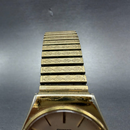 Seiko Watch Men 32mm Champagne Dial Gold Tone Round 7830-8020 New Battery VTG4